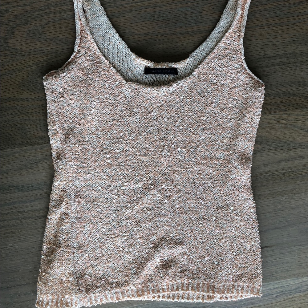 Roberto Collins pink beaded knit tank